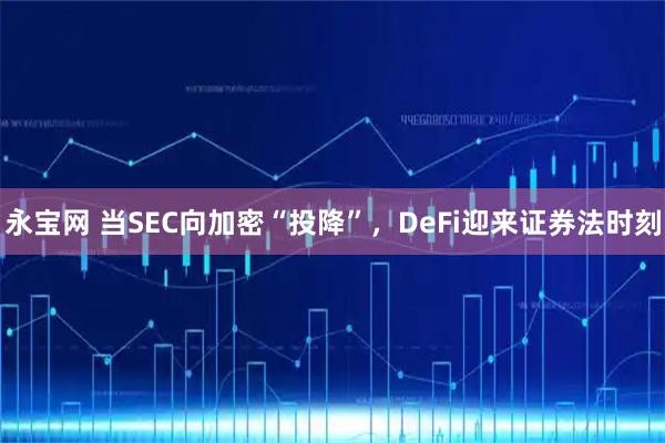 永宝网 当SEC向加密“投降”，DeFi迎来证券法时刻